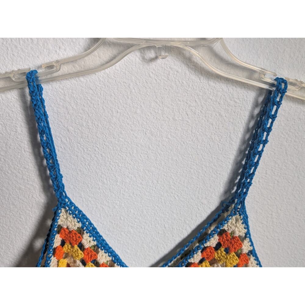 Handmade Multicolor Crochet Fringe Tank Top - Blue Trim - Picture 8 of 9